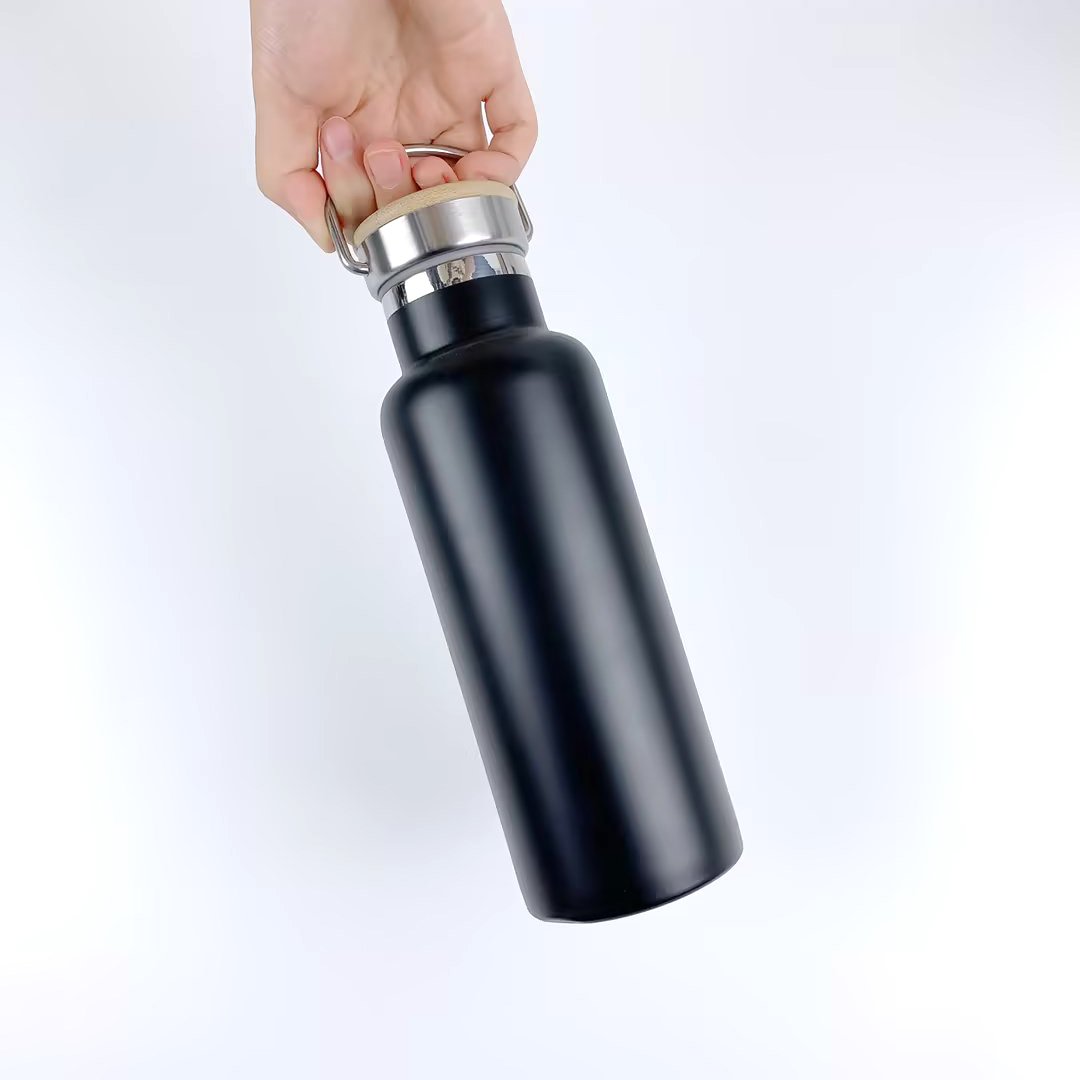 2024 Thermal Bottle Double Layer Vacuum Flask with Bamboo Lid NO Plastic 600ml 1000ml Large Capacity Bottle Logo Customized