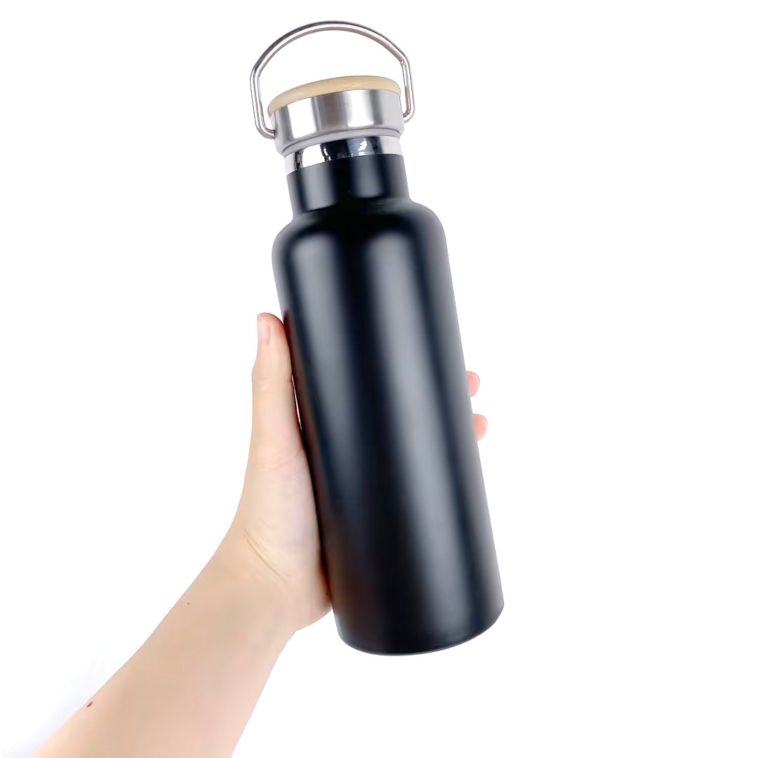 2024 Thermal Bottle Double Layer Vacuum Flask with Bamboo Lid NO Plastic 600ml 1000ml Large Capacity Bottle Logo Customized