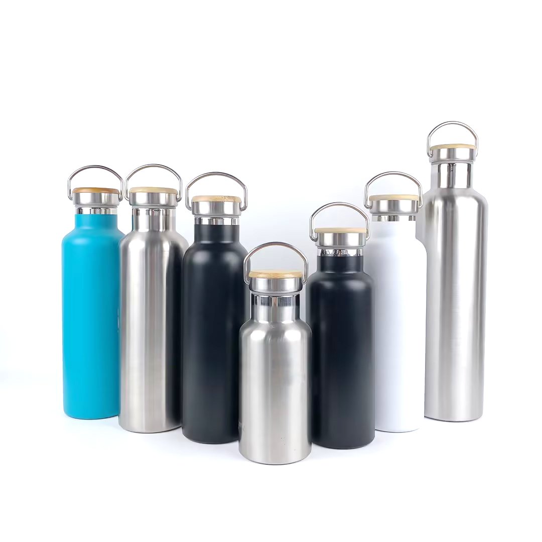 2024 Thermal Bottle Double Layer Vacuum Flask with Bamboo Lid NO Plastic 600ml 1000ml Large Capacity Bottle Logo Customized