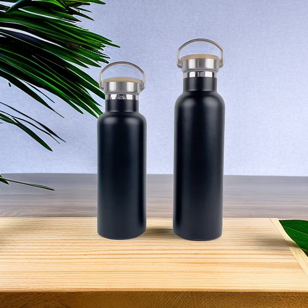 2024 Thermal Bottle Double Layer Vacuum Flask with Bamboo Lid NO Plastic 600ml 1000ml Large Capacity Bottle Logo Customized