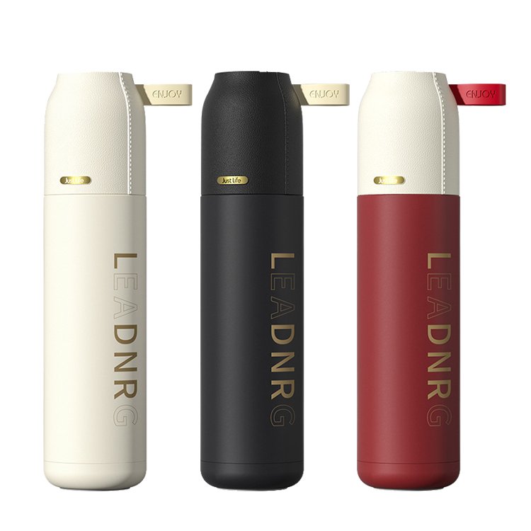 530ml Double Wall Leakproof Travel Vacuum Flasks Stainless Steel Insulated Water Bottle With Leather Lid