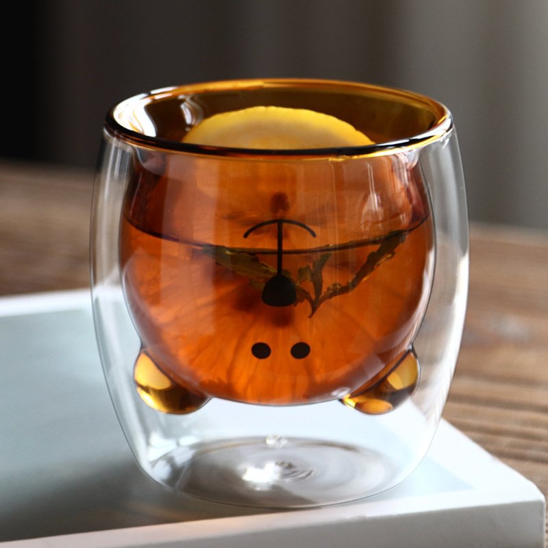 MAIMAI Transparent pink cute bear cat shaped Heat-resistant Double Wall borosilicate pyrex Glass cup mug for coffee milk