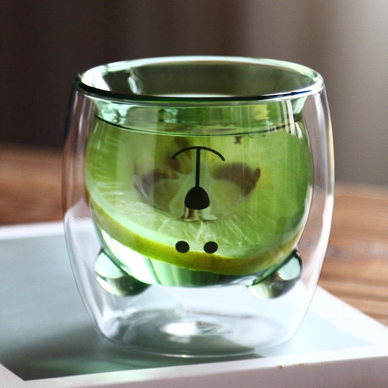 MAIMAI Transparent pink cute bear cat shaped Heat-resistant Double Wall borosilicate pyrex Glass cup mug for coffee milk