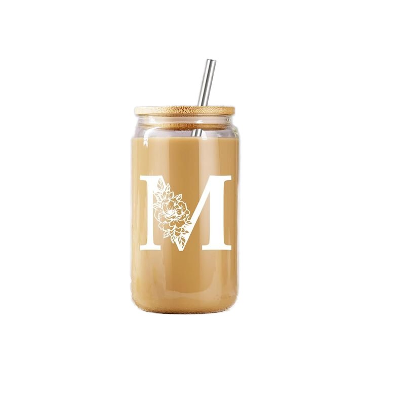 Custom Logo Personality Glass Holiday Gift Monogram Glass Reusable Coffee Mug with Straw and Lid spill proof/birthday gifts