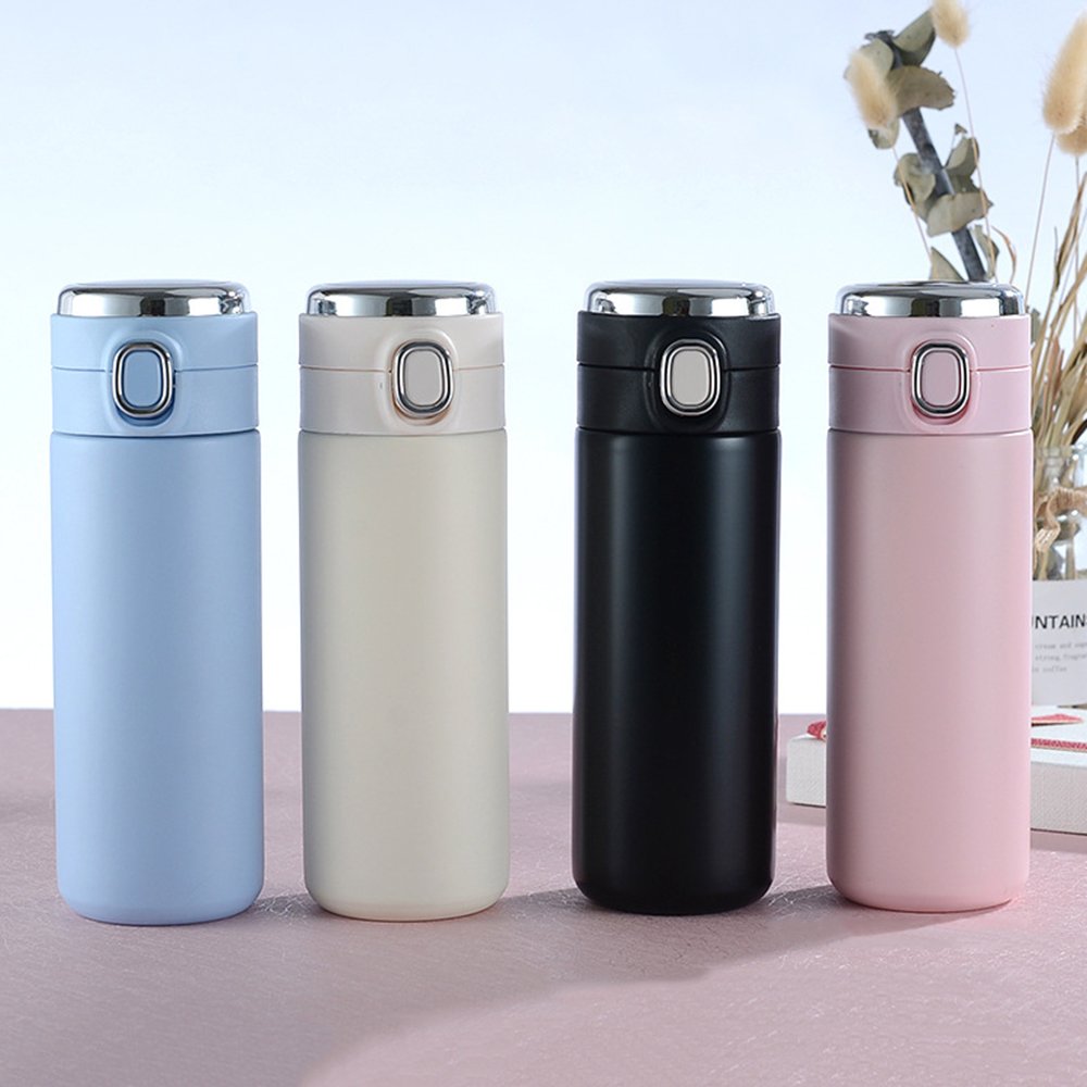 LED Temperature Display Stainless Steel Bounce Cup Double Wall Vacuum Water Bottle Pop Up Tumbler Mug Smart Pea Coffee Thermos
