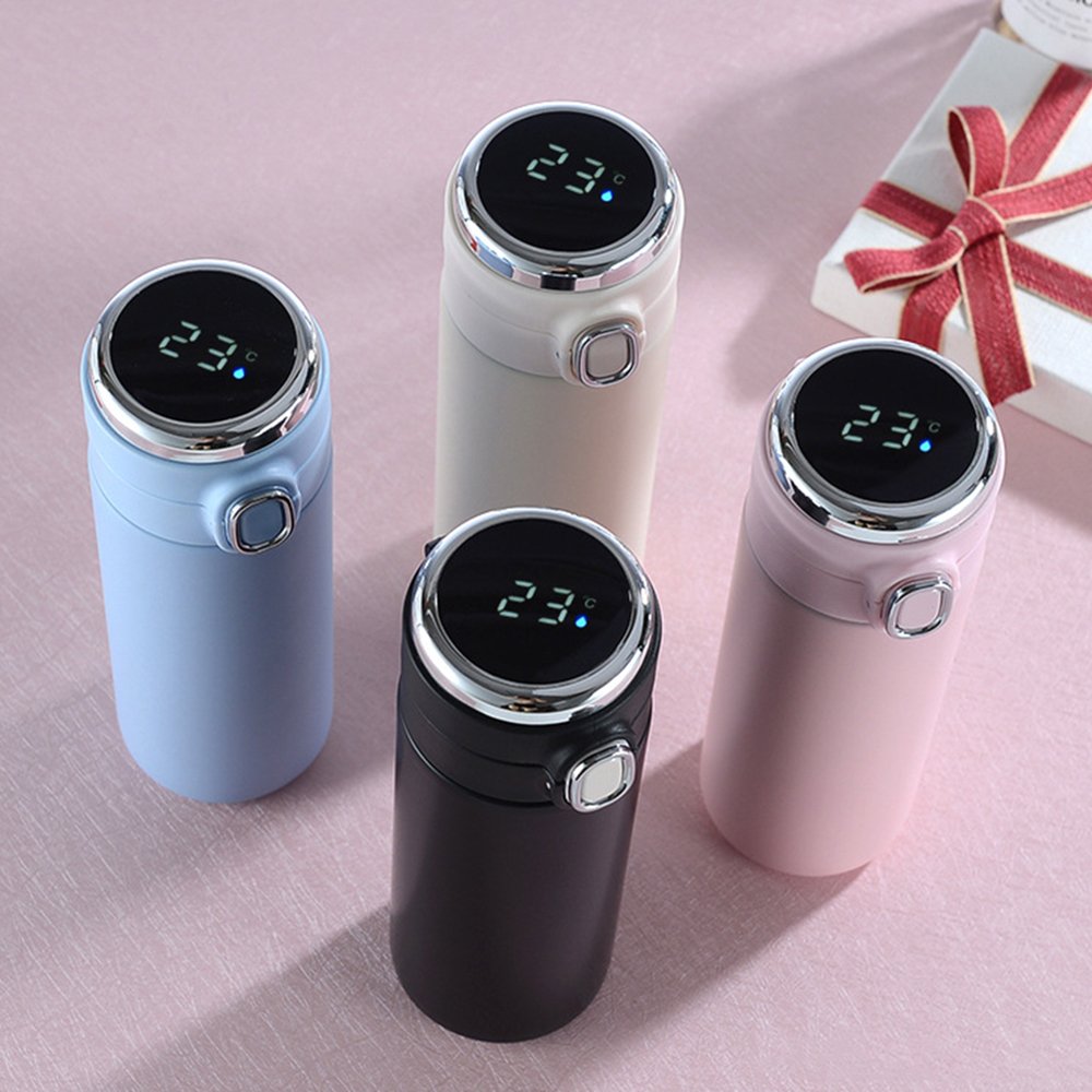 LED Temperature Display Stainless Steel Bounce Cup Double Wall Vacuum Water Bottle Pop Up Tumbler Mug Smart Pea Coffee Thermos
