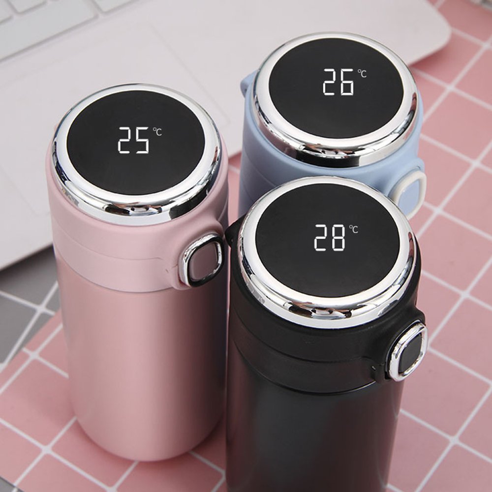 LED Temperature Display Stainless Steel Bounce Cup Double Wall Vacuum Water Bottle Pop Up Tumbler Mug Smart Pea Coffee Thermos