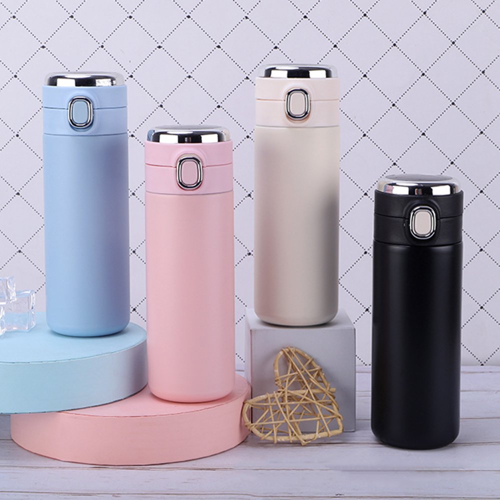 LED Temperature Display Stainless Steel Bounce Cup Double Wall Vacuum Water Bottle Pop Up Tumbler Mug Smart Pea Coffee Thermos