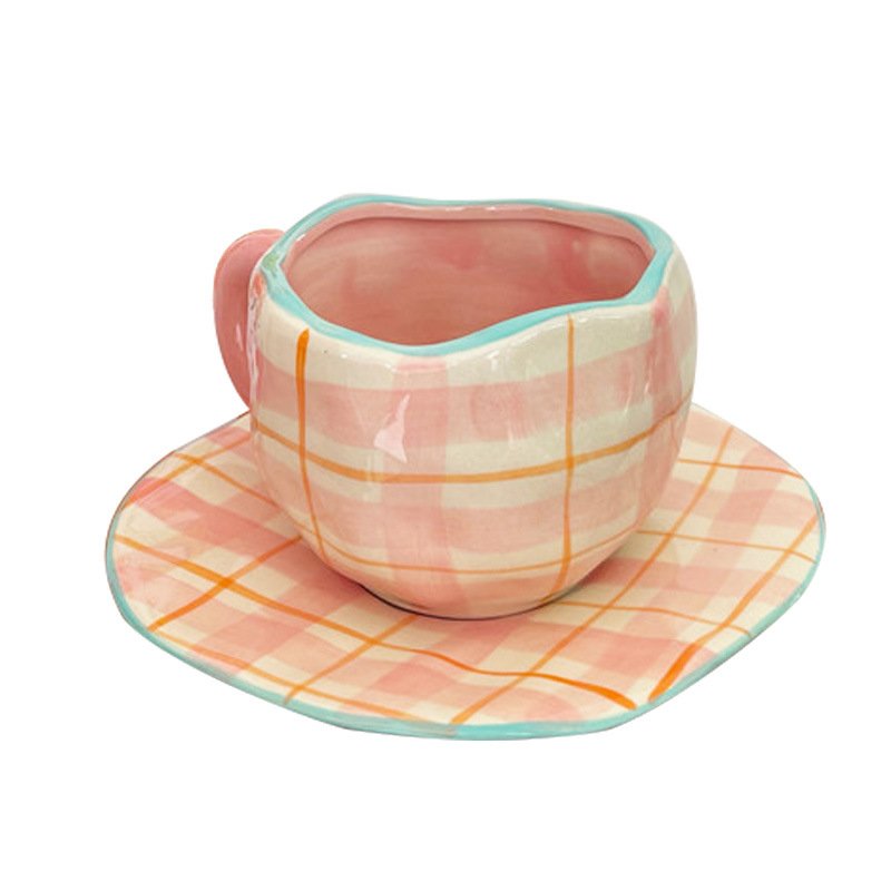 2023 Hand-Painted Retro Tea Saucer 200ML Insulated Coffee Mug with Handgrip Wholesale Stock for Afternoon Tea Drinkware