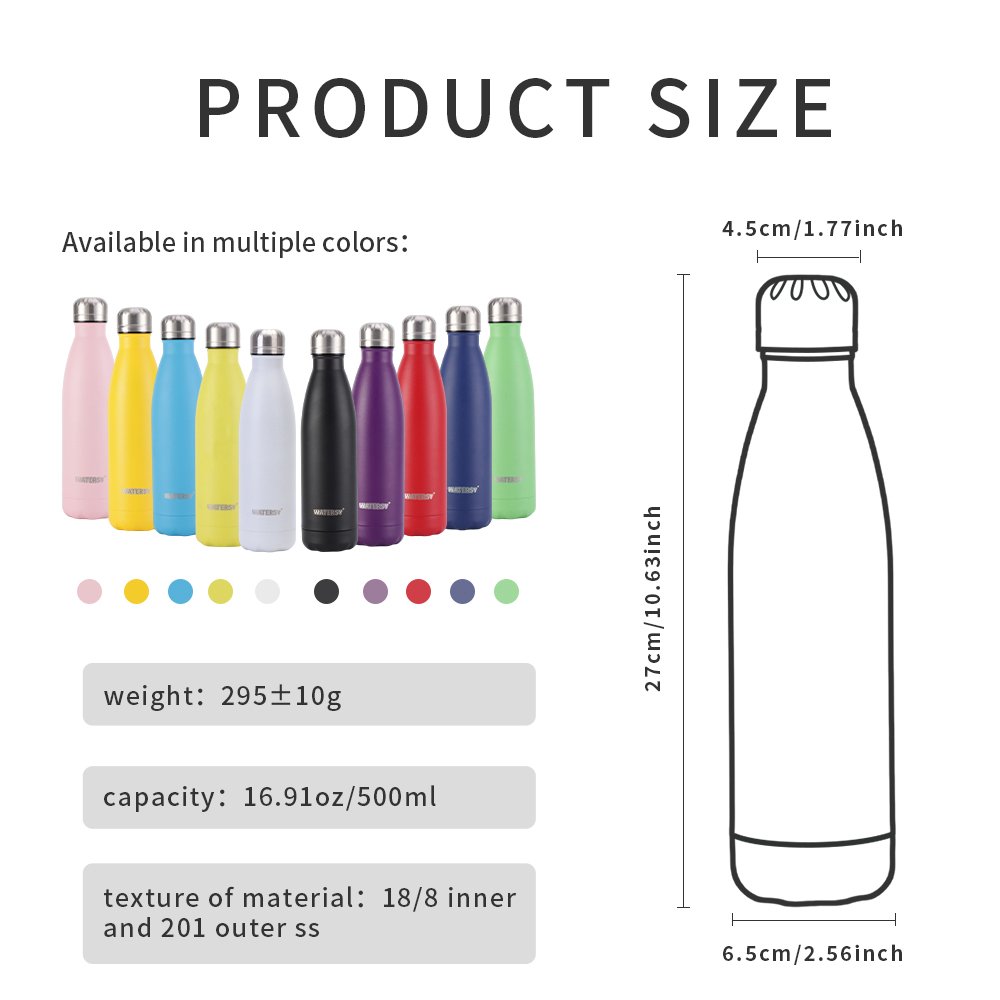Watersy Double Wall 17oz Vacuum Flasks Cola Shape Fitness Thermos Sports Bottle 500ml Stainless Steel Outdoor Sport Water Bottle
