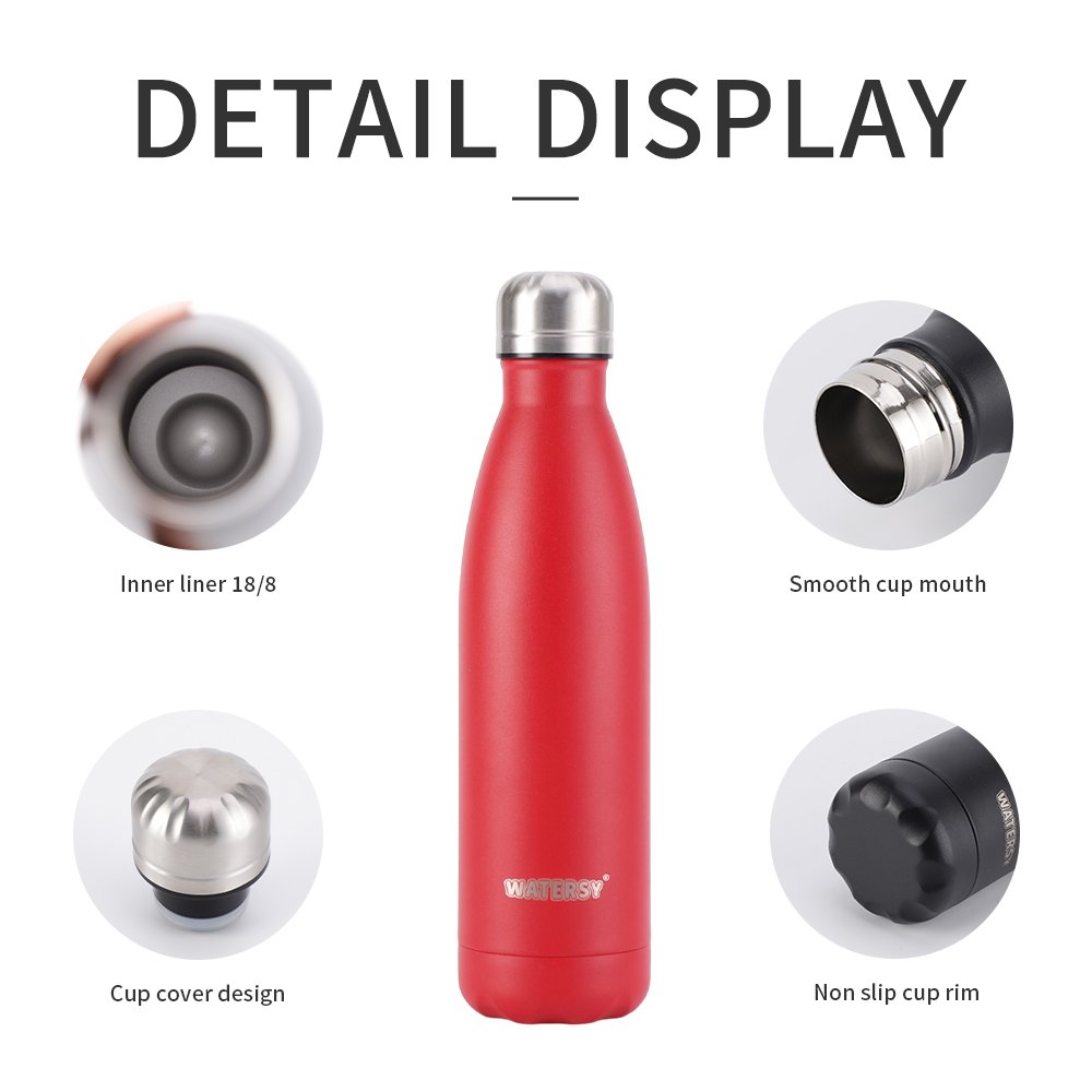 Watersy Double Wall 17oz Vacuum Flasks Cola Shape Fitness Thermos Sports Bottle 500ml Stainless Steel Outdoor Sport Water Bottle