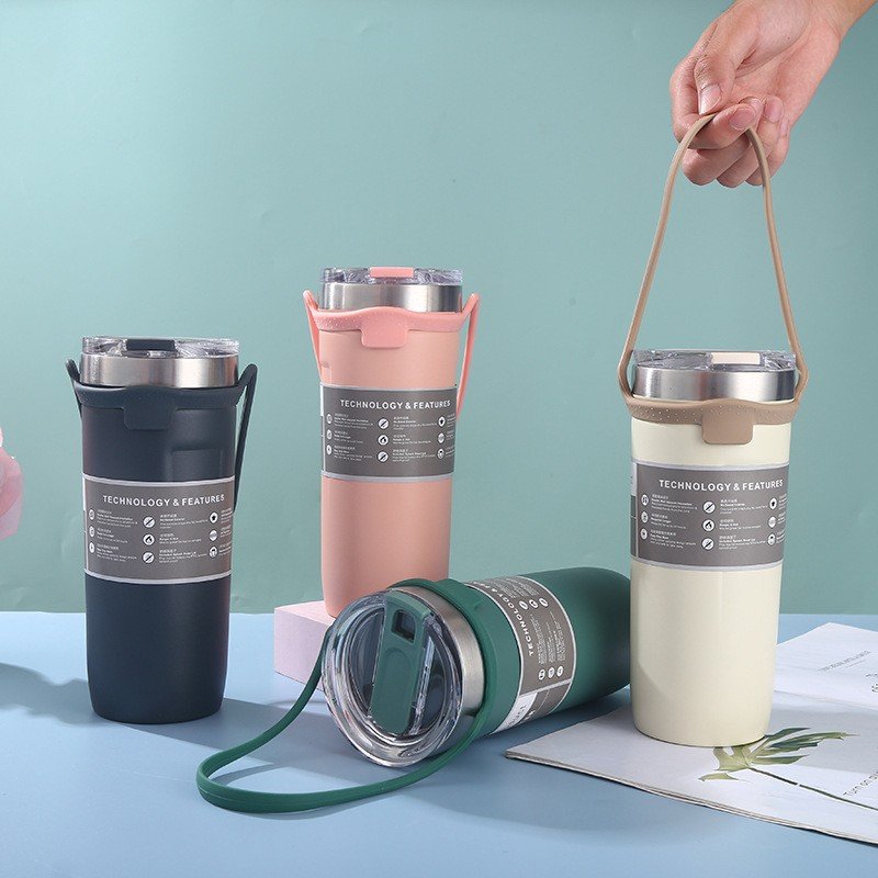 New Coffee mug Double-layer Insulation&Cold Preservation Ice Tyrant Cup 550ml/710ml Car Cup Carrying With silicone handle holder