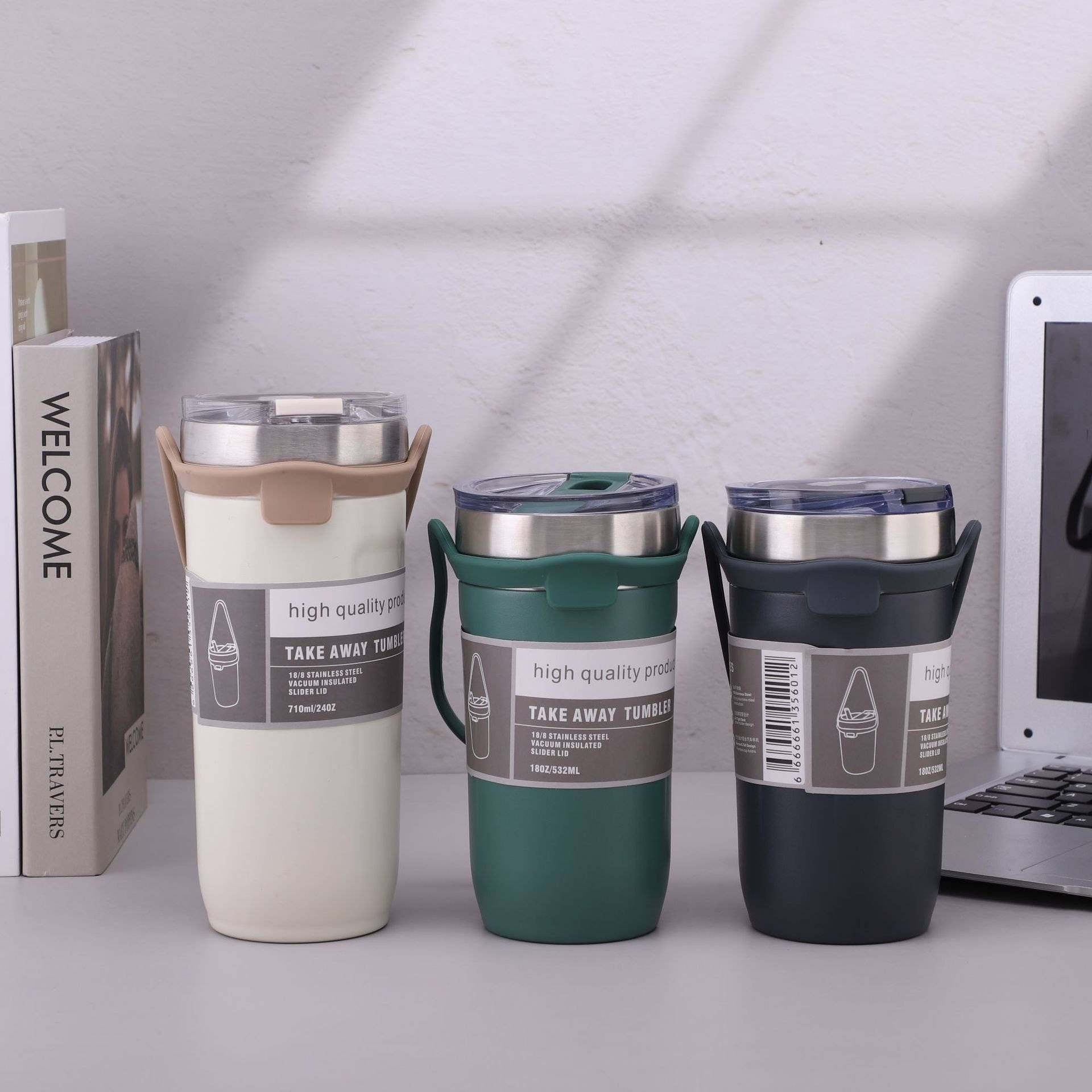 New Coffee mug Double-layer Insulation&Cold Preservation Ice Tyrant Cup 550ml/710ml Car Cup Carrying With silicone handle holder