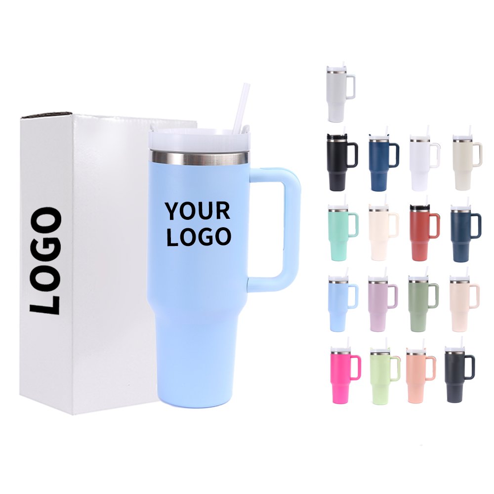 New 40oz 18/8 Vacuum Travel Tumbler With Handle & Straw Customize LOGO