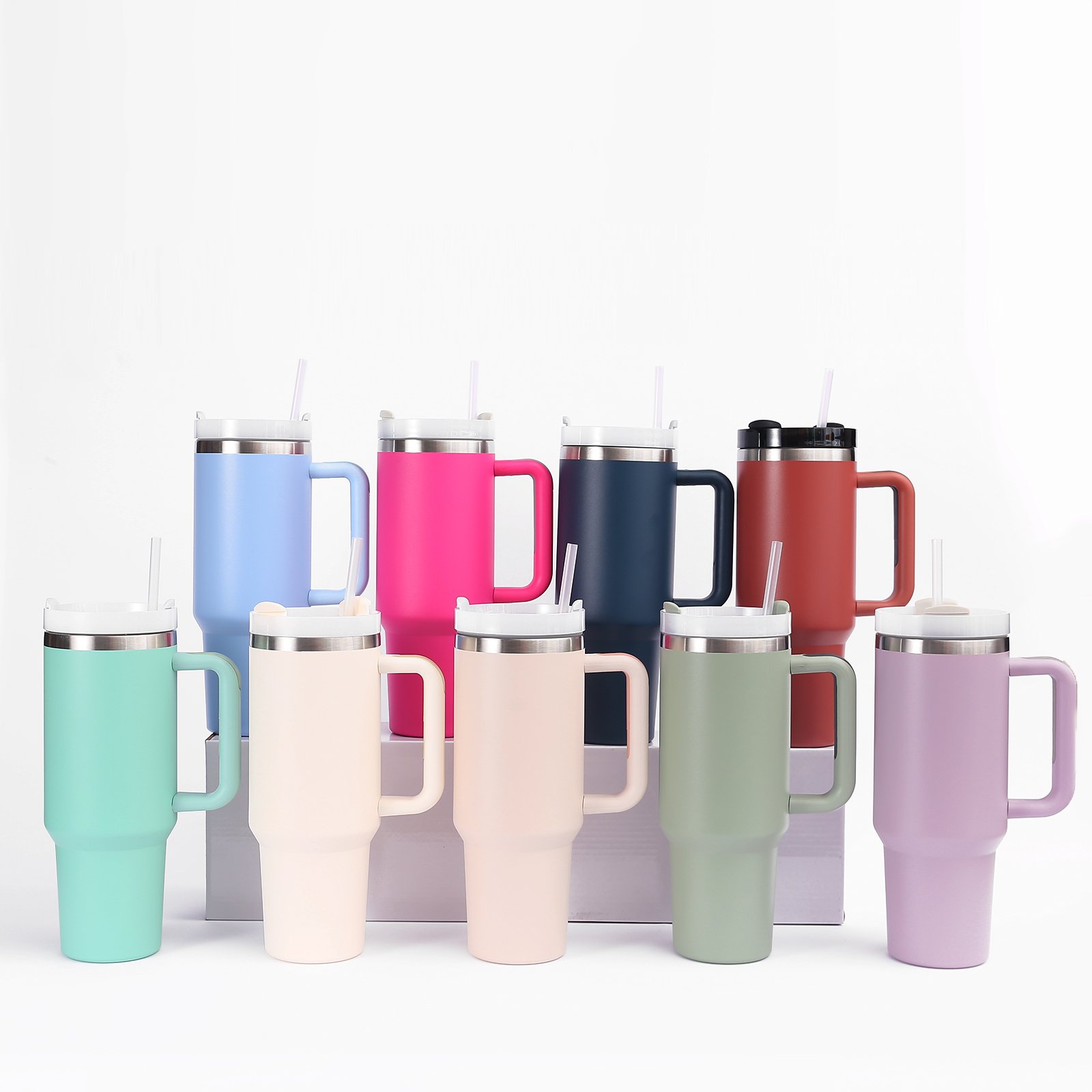 New 40oz 18/8 Vacuum Travel Tumbler With Handle & Straw Customize LOGO