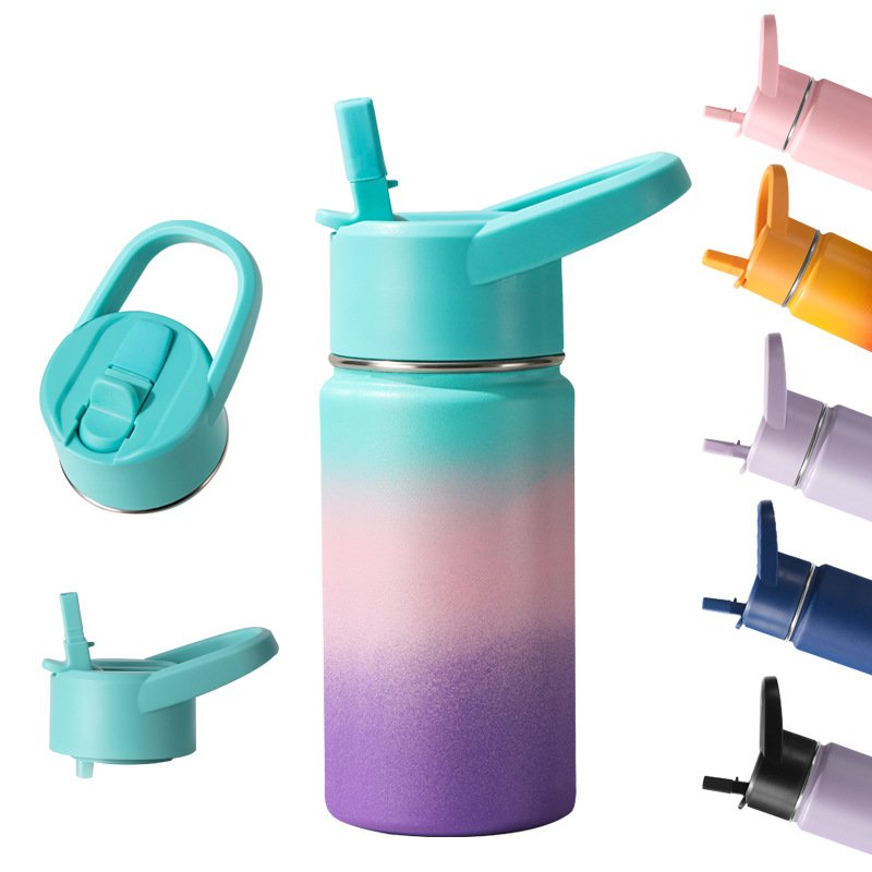 Double Wall Wide Customized Straw Handle Lids Stainless Steel Vacuum Flask Camping Hiking Water Bottle Insulated Sports Bottle