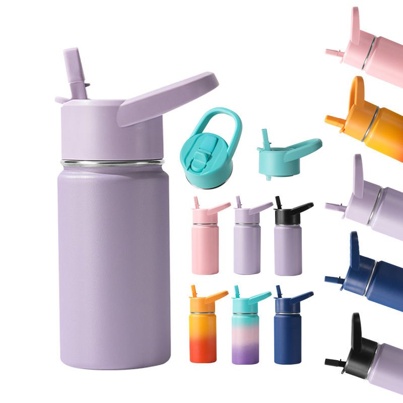 Double Wall Wide Customized Straw Handle Lids Stainless Steel Vacuum Flask Camping Hiking Water Bottle Insulated Sports Bottle