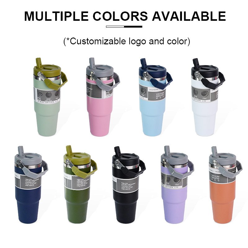 Customize 20oz 30oz regular tumbler double wall coffee cup insulated car beer travel coffee mug with handle lid And straw