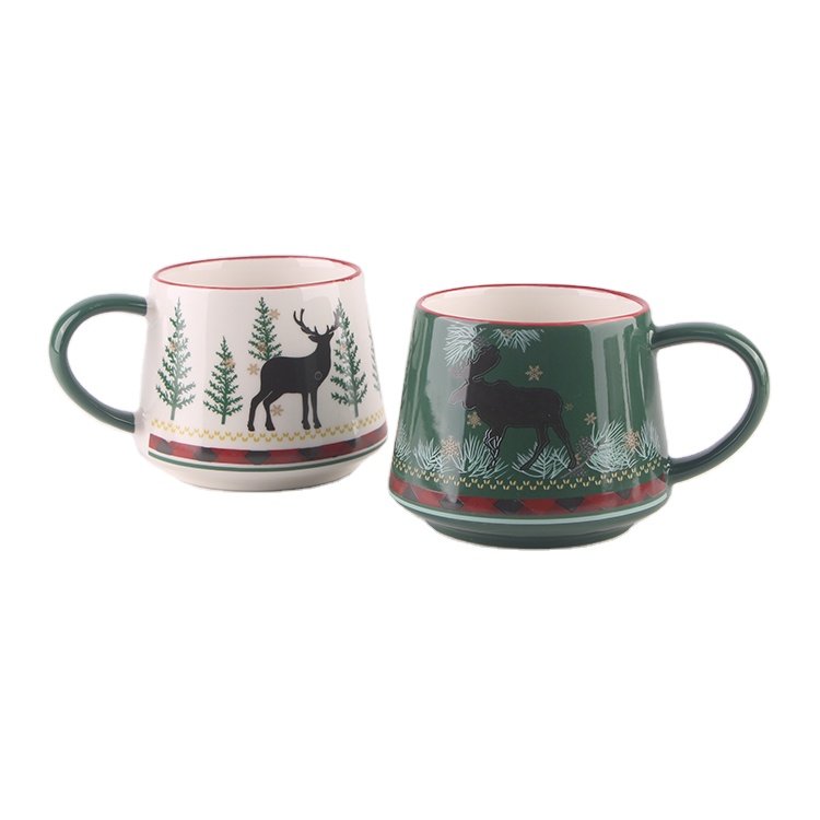 Wholesale 12oz new bone china christmas trees logo ceramic coffee mug milk drink cup porcelain tea cup set for christmas gift mu