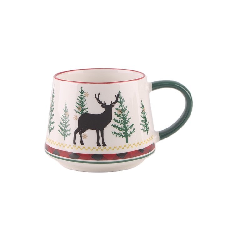 Wholesale 12oz new bone china christmas trees logo ceramic coffee mug milk drink cup porcelain tea cup set for christmas gift mu