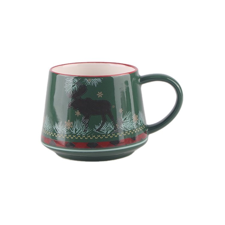 Wholesale 12oz new bone china christmas trees logo ceramic coffee mug milk drink cup porcelain tea cup set for christmas gift mu