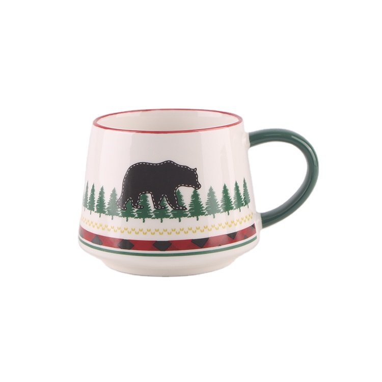 Wholesale 12oz new bone china christmas trees logo ceramic coffee mug milk drink cup porcelain tea cup set for christmas gift mu