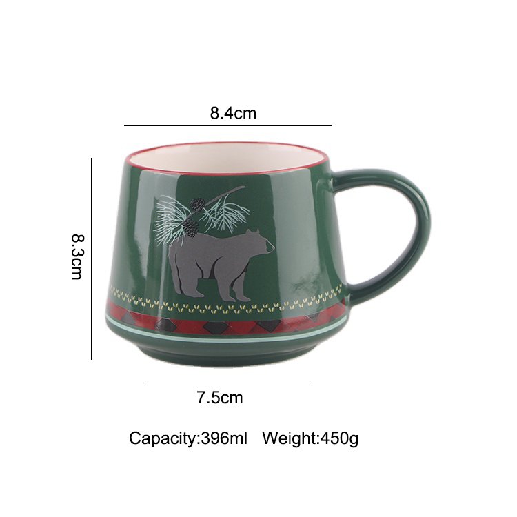 Wholesale 12oz new bone china christmas trees logo ceramic coffee mug milk drink cup porcelain tea cup set for christmas gift mu