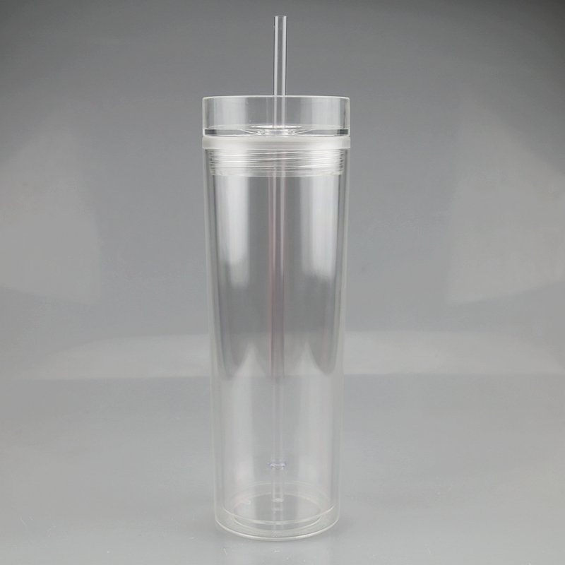 16oz 500ml Transparent Plastic Bottle Acrylic Double Wall Tumbler Colorful Clear Plastic Water Bottle with lid and straw