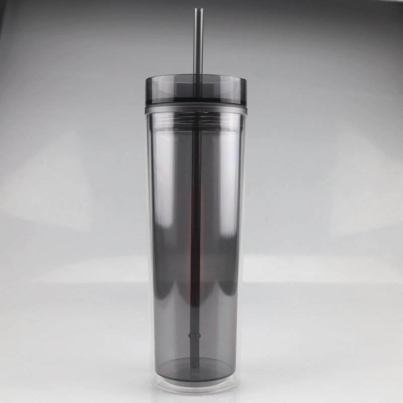 16oz 500ml Transparent Plastic Bottle Acrylic Double Wall Tumbler Colorful Clear Plastic Water Bottle with lid and straw
