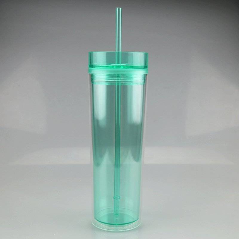 16oz 500ml Transparent Plastic Bottle Acrylic Double Wall Tumbler Colorful Clear Plastic Water Bottle with lid and straw