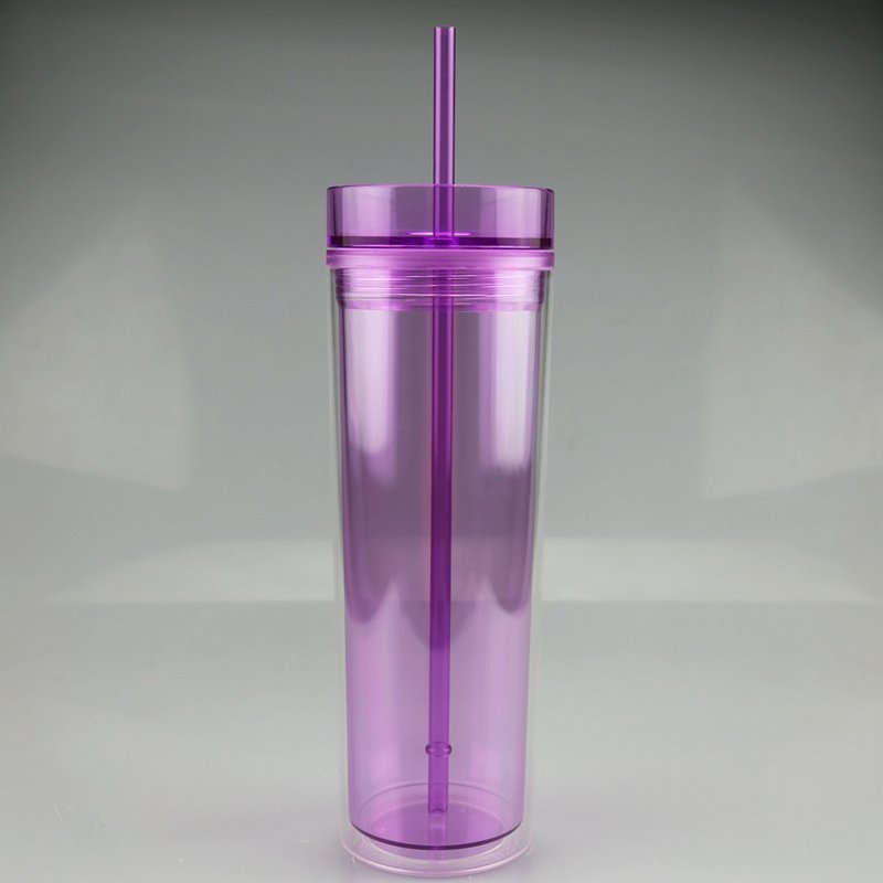 16oz 500ml Transparent Plastic Bottle Acrylic Double Wall Tumbler Colorful Clear Plastic Water Bottle with lid and straw