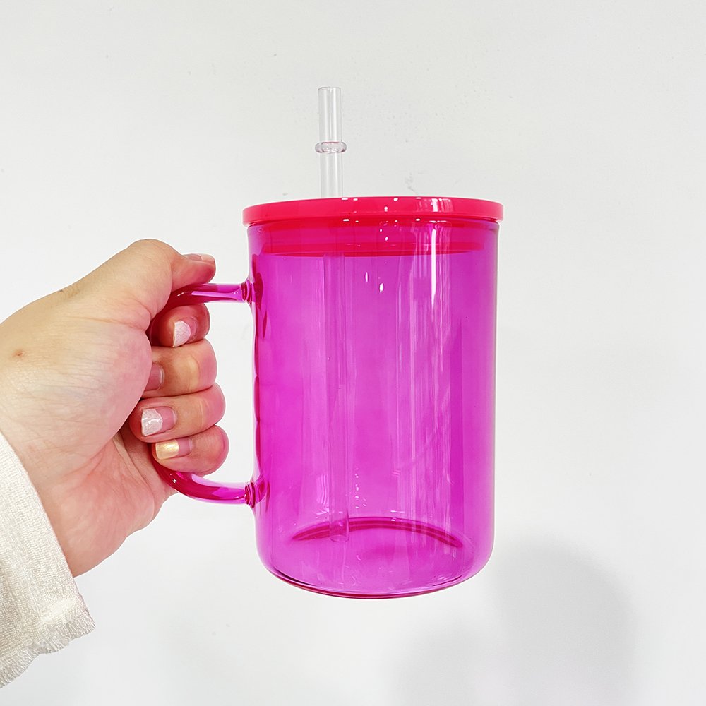 Blank sublimation colored clear jelly glass coffee mugs 17oz Jelly Glass Camper Mug with colored pp lid For hot printing