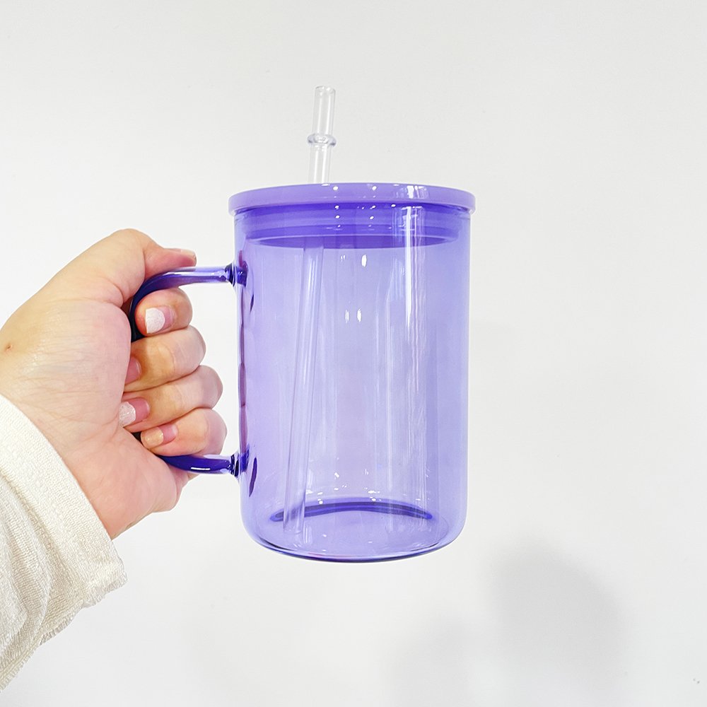 Blank sublimation colored clear jelly glass coffee mugs 17oz Jelly Glass Camper Mug with colored pp lid For hot printing
