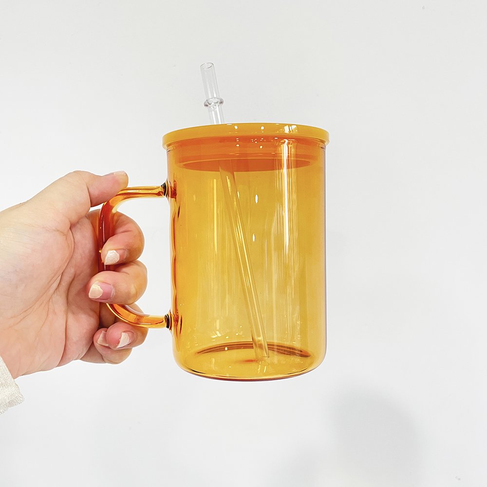 Blank sublimation colored clear jelly glass coffee mugs 17oz Jelly Glass Camper Mug with colored pp lid For hot printing