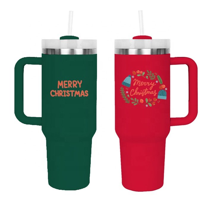 Christmas Color Red Green 40oz Reusable Vacuum Tumbler 40 oz Trek Tumbler Double Wall Vacuum mug