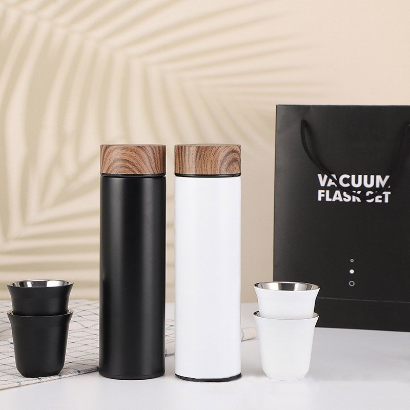 Durable Cloth bag Arabic Coffee Cup Custom Logo Business Stainless Steel Vacuum Flask With 2 Mini Coffee Tea Milk Cups