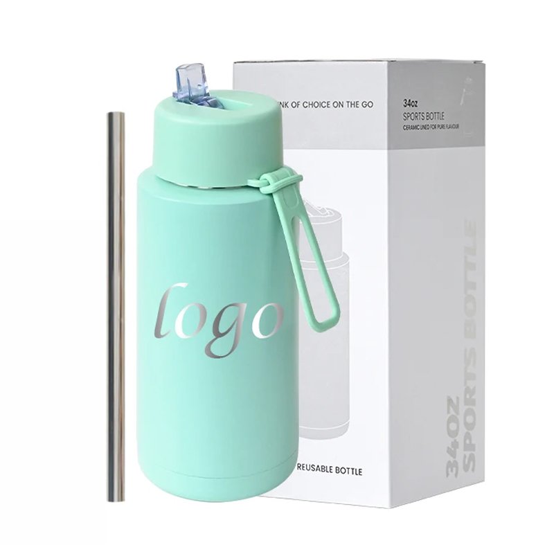 custom logo reusable 1000ml 34oz stainless steel double wall Insulated vacuum flask ceramic inner water bottles