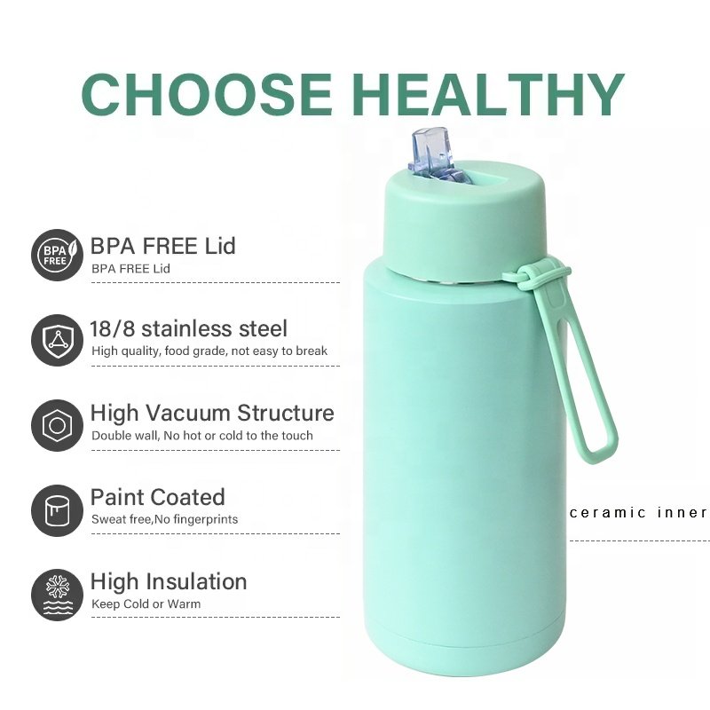 custom logo reusable 1000ml 34oz stainless steel double wall Insulated vacuum flask ceramic inner water bottles