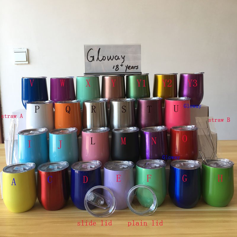 custom12 oz Stainless Steel Stemless Wine Glass Unbreakable Insulated double wall vacuum travel mugs wine tumbler