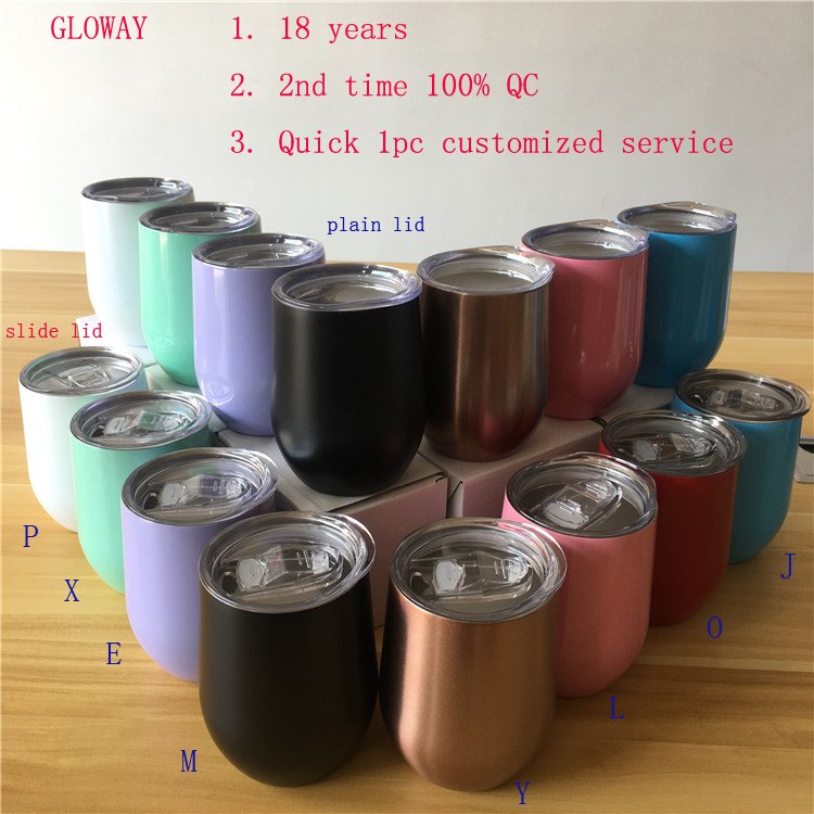custom12 oz Stainless Steel Stemless Wine Glass Unbreakable Insulated double wall vacuum travel mugs wine tumbler