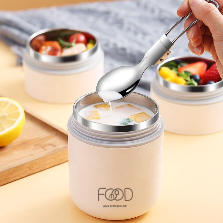 Porridge Soup Breakfast Cup Double Layer Food Jar Flask Thermal Insulated Stainless Steel Lunch Box For Kids With Spoon