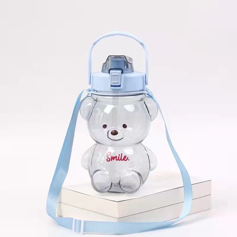 Custom 1400ml plastic clear Sport Kettle with straw cute bear shape Water Bottle for kids