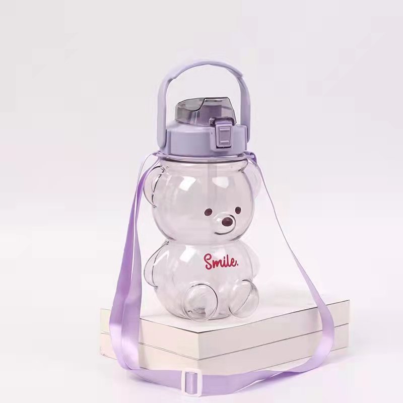 Custom 1400ml plastic clear Sport Kettle with straw cute bear shape Water Bottle for kids