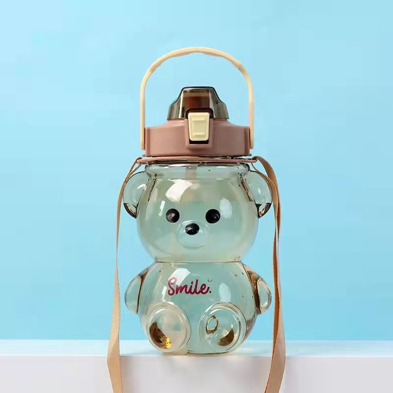 Custom 1400ml plastic clear Sport Kettle with straw cute bear shape Water Bottle for kids