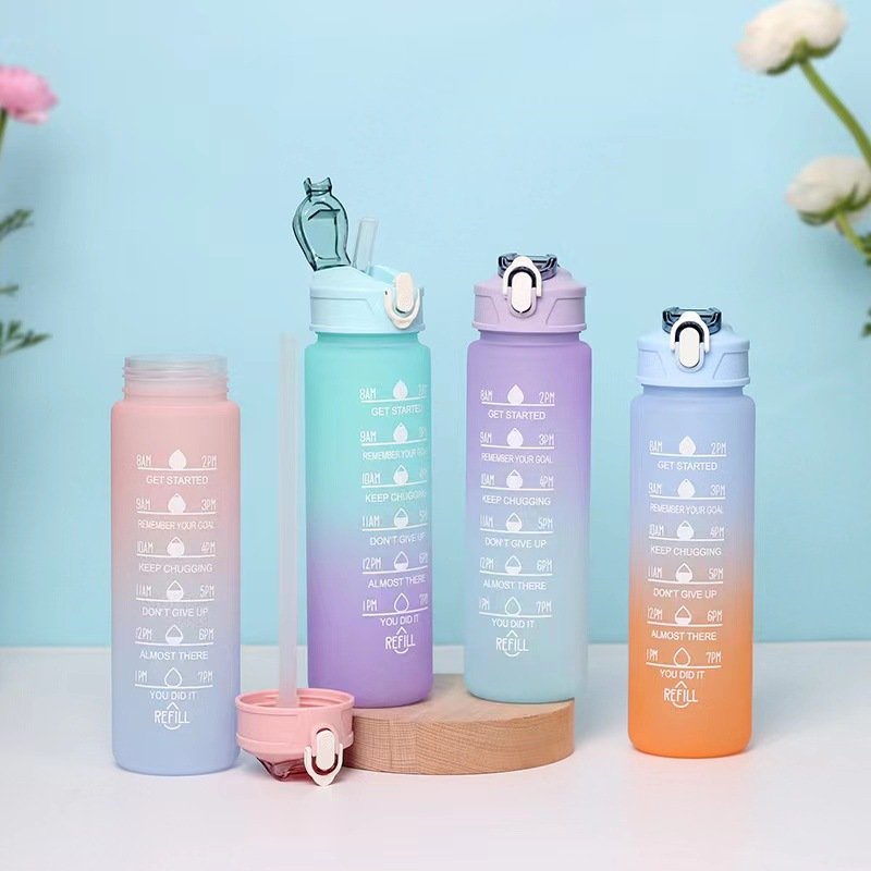 Factory Custom Logo Water Bottles With Times To Drink And Straw Motivational Water Bottle With Time Marker For Gym Sport Outdoor