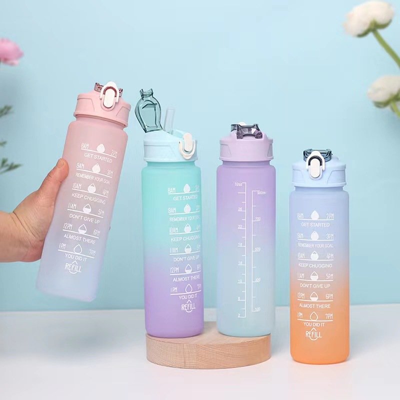 Factory Custom Logo Water Bottles With Times To Drink And Straw Motivational Water Bottle With Time Marker For Gym Sport Outdoor