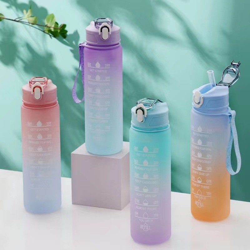 Factory Custom Logo Water Bottles With Times To Drink And Straw Motivational Water Bottle With Time Marker For Gym Sport Outdoor