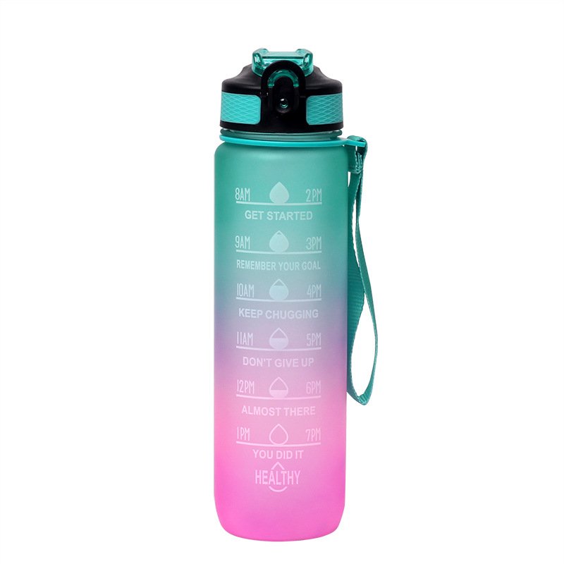 Simple Plastic Fashion Gradient Water Bottle Manufacturers Wholesale Outdoor Sports Straw Bottle Rope Water Bottle