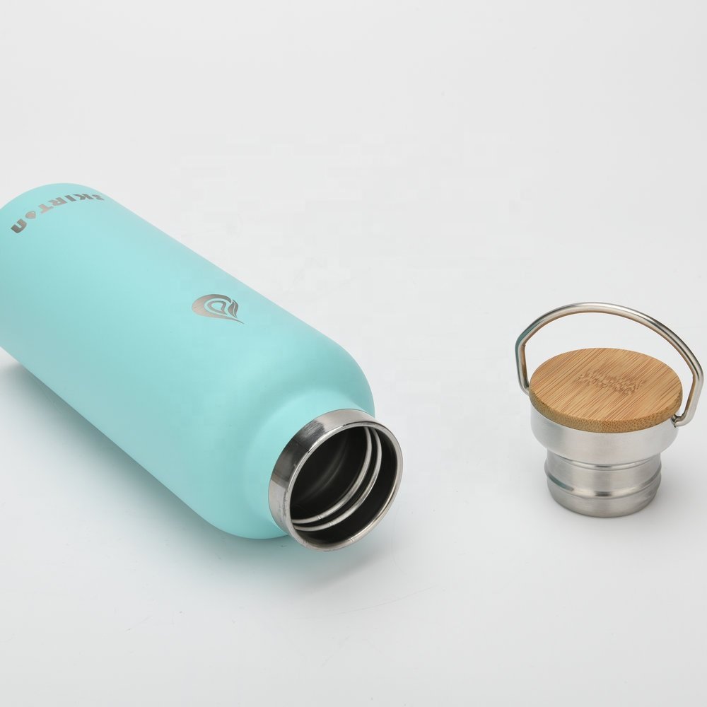 custom logo insulated vacuum insulated water bottle stainless steel thermal with bamboo lid 500ml 600ml 750ml 1000ml