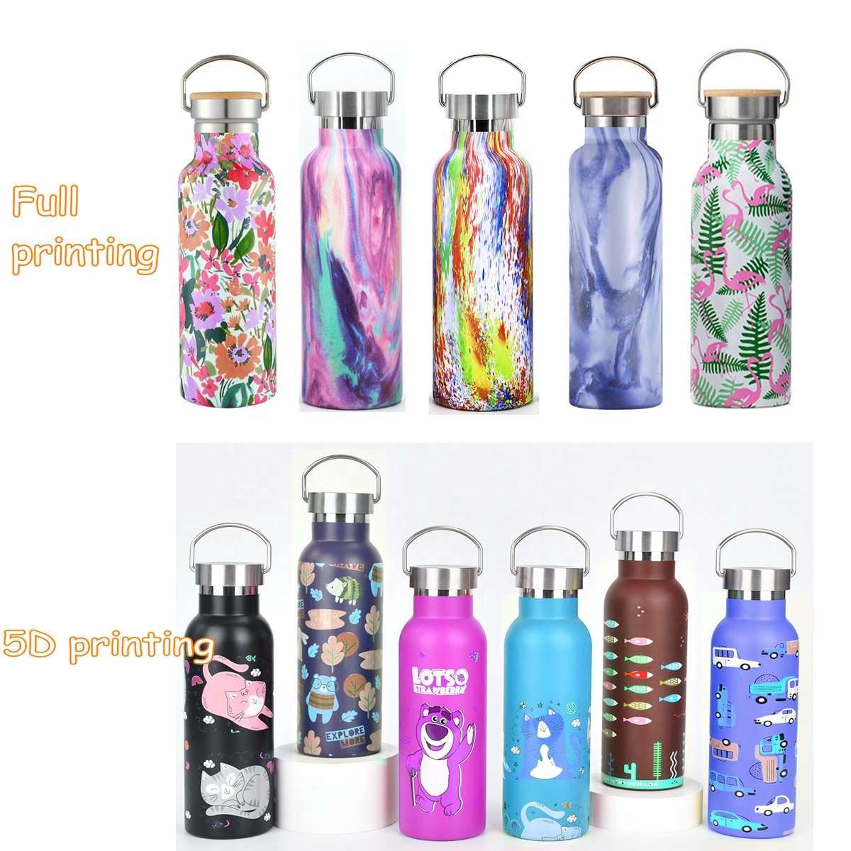 custom logo insulated vacuum insulated water bottle stainless steel thermal with bamboo lid 500ml 600ml 750ml 1000ml